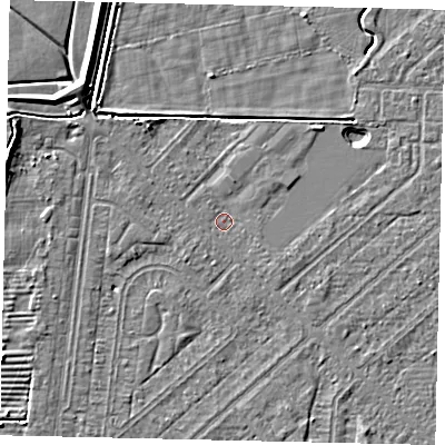 Shaded relief map of the ground around HU55QG, computed from Environment Agency LiDAR. The ground here sits at about 2 m above sea level and falls 5 m across the surrounding 800 m. Surface water reaching this point runs off ground lying to the north-north-east, 1.0 m higher.