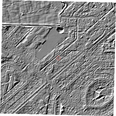 Shaded relief map of the ground around HU55QN, computed from Environment Agency LiDAR. The ground here sits at about 2 m above sea level and falls 3 m across the surrounding 800 m. Surface water reaching this point runs off ground lying to the south-south-west, 1.0 m higher.
