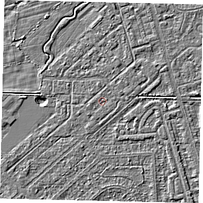 Shaded relief map of the ground around HU55QP, computed from Environment Agency LiDAR. The ground here sits at about 2 m above sea level and falls 3 m across the surrounding 800 m. Surface water reaching this point runs off ground lying to the south-west, 0.6 m higher.