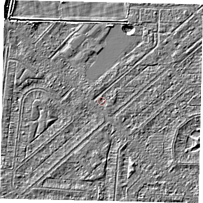Shaded relief map of the ground around HU55QQ, computed from Environment Agency LiDAR. The ground here sits at about 2 m above sea level and falls 5 m across the surrounding 800 m. Surface water reaching this point runs off ground lying to the east-north-east, 0.8 m higher.