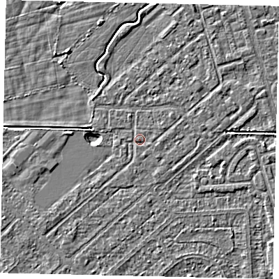 Shaded relief map of the ground around HU55QS, computed from Environment Agency LiDAR. The ground here sits at about 2 m above sea level and falls 3 m across the surrounding 800 m. Surface water reaching this point runs off ground lying to the south-west, 0.9 m higher.