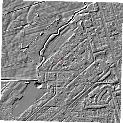 Shaded relief map of the ground around HU55QY, computed from Environment Agency LiDAR. The ground here sits at about 2 m above sea level and falls 4 m across the surrounding 800 m. Surface water reaching this point runs off ground lying to the east-south-east, 0.7 m higher.