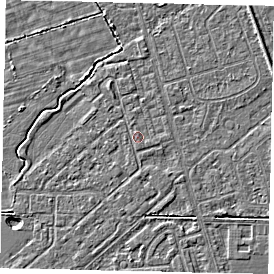 Shaded relief map of the ground around HU55RD, computed from Environment Agency LiDAR. The ground here sits at about 2 m above sea level and falls 4 m across the surrounding 800 m. The ground contributing surface water to this point lies to the south.