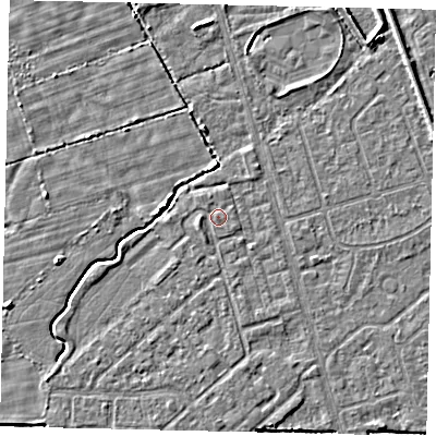 Shaded relief map of the ground around HU55RE, computed from Environment Agency LiDAR. The ground here sits at about 2 m above sea level and falls 4 m across the surrounding 800 m. Surface water reaching this point runs off ground lying to the south-west, 1.0 m higher.