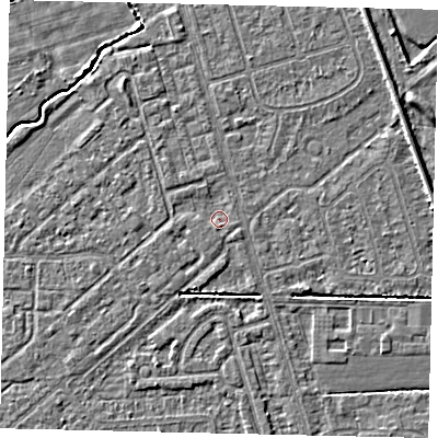 Shaded relief map of the ground around HU55RJ, computed from Environment Agency LiDAR. The ground here sits at about 2 m above sea level and falls 4 m across the surrounding 800 m. Surface water reaching this point runs off ground lying to the west, 0.7 m higher.