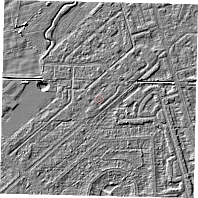 Shaded relief map of the ground around HU55RR, computed from Environment Agency LiDAR. The ground here sits at about 2 m above sea level and falls 3 m across the surrounding 800 m. The ground contributing surface water to this point lies to the west.