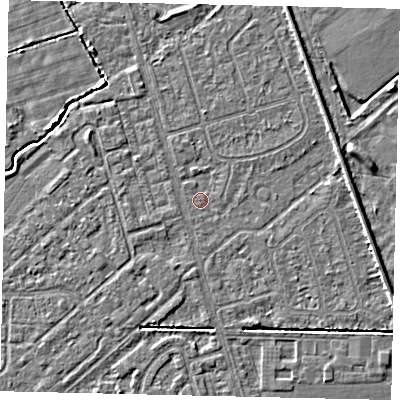 Shaded relief map of the ground around HU55RT, computed from Environment Agency LiDAR. The ground here sits at about 2 m above sea level and falls 4 m across the surrounding 800 m. Surface water reaching this point runs off ground lying to the west-north-west, 0.9 m higher.