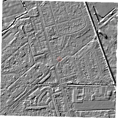 Shaded relief map of the ground around HU55RW, computed from Environment Agency LiDAR. The ground here sits at about 2 m above sea level and falls 4 m across the surrounding 800 m. Surface water reaching this point runs off ground lying to the east, 1.7 m higher.