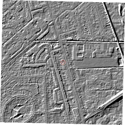 Shaded relief map of the ground around HU55RZ, computed from Environment Agency LiDAR. The ground here sits at about 2 m above sea level and falls 6 m across the surrounding 800 m. Surface water reaching this point runs off ground lying to the south, 1.0 m higher.