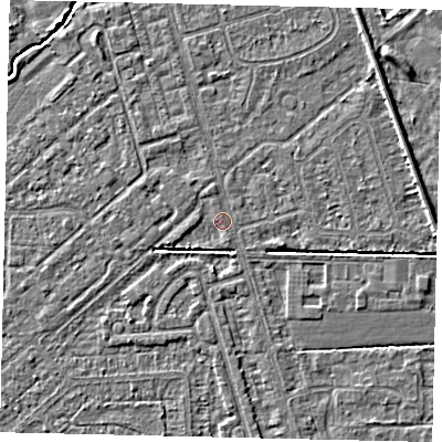 Shaded relief map of the ground around HU55SA, computed from Environment Agency LiDAR. The ground here sits at about 2 m above sea level and falls 4 m across the surrounding 800 m. Surface water reaching this point runs off ground lying to the west-south-west, 2.3 m higher.