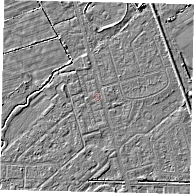 Shaded relief map of the ground around HU55SB, computed from Environment Agency LiDAR. The ground here sits at about 2 m above sea level and falls 4 m across the surrounding 800 m. Surface water reaching this point runs off ground lying to the west-south-west, 0.5 m higher.