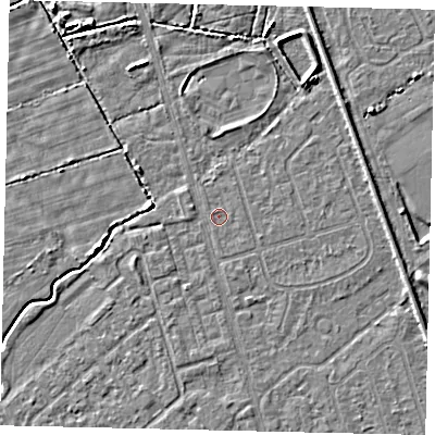 Shaded relief map of the ground around HU55SG, computed from Environment Agency LiDAR. The ground here sits at about 2 m above sea level and falls 4 m across the surrounding 800 m. The ground contributing surface water to this point lies to the north-north-west.
