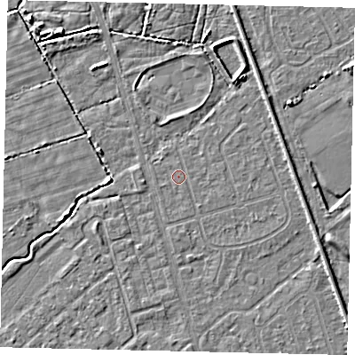 Shaded relief map of the ground around HU55SL, computed from Environment Agency LiDAR. The ground here sits at about 2 m above sea level and falls 4 m across the surrounding 800 m. The ground contributing surface water to this point lies to the west-south-west.