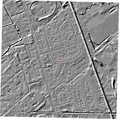 Shaded relief map of the ground around HU55SN, computed from Environment Agency LiDAR. The ground here sits at about 2 m above sea level and falls 4 m across the surrounding 800 m. Surface water reaching this point runs off ground lying to the east-north-east, 0.6 m higher.