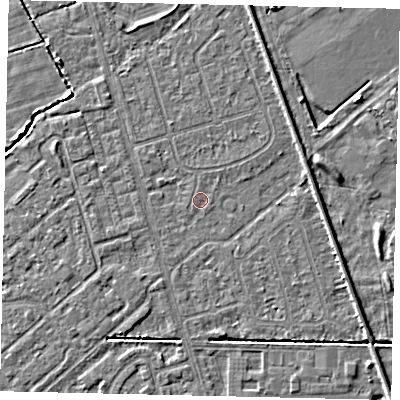 Shaded relief map of the ground around HU55SP, computed from Environment Agency LiDAR. The ground here sits at about 2 m above sea level and falls 4 m across the surrounding 800 m. Surface water reaching this point runs off ground lying to the west-north-west, 0.9 m higher.