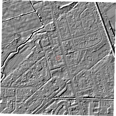 Shaded relief map of the ground around HU55SQ, computed from Environment Agency LiDAR. The ground here sits at about 2 m above sea level and falls 4 m across the surrounding 800 m. Surface water reaching this point runs off ground lying to the north-north-west, 0.7 m higher.