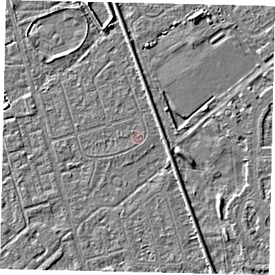 Shaded relief map of the ground around HU55SR, computed from Environment Agency LiDAR. The ground here sits at about 2 m above sea level and falls 4 m across the surrounding 800 m. The ground contributing surface water to this point lies to the north-west.