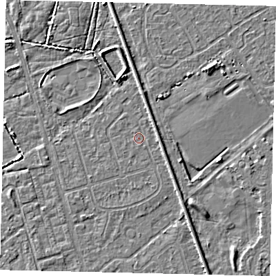 Shaded relief map of the ground around HU55SS, computed from Environment Agency LiDAR. The ground here sits at about 2 m above sea level and falls 4 m across the surrounding 800 m. Surface water reaching this point runs off ground lying to the south-east, 1.1 m higher.