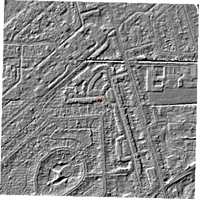 Shaded relief map of the ground around HU55TB, computed from Environment Agency LiDAR. The ground here sits at about 2 m above sea level and falls 3 m across the surrounding 800 m. Surface water reaching this point runs off ground lying to the south-south-east, 1.3 m higher.