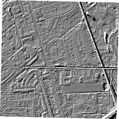 Shaded relief map of the ground around HU55TH, computed from Environment Agency LiDAR. The ground here sits at about 2 m above sea level and falls 8 m across the surrounding 800 m. Surface water reaching this point runs off ground lying to the east-north-east, 0.9 m higher.