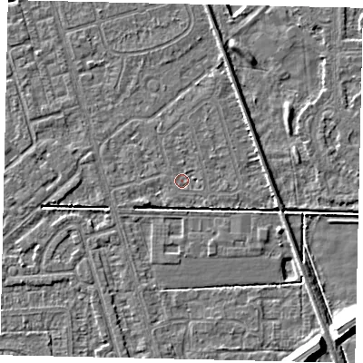 Shaded relief map of the ground around HU55TL, computed from Environment Agency LiDAR. The ground here sits at about 2 m above sea level and falls 9 m across the surrounding 800 m. Surface water reaching this point runs off ground lying to the north, 0.9 m higher.