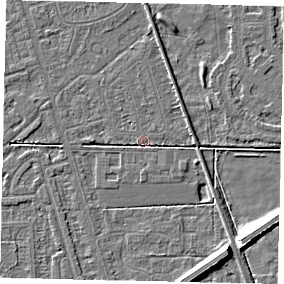 Shaded relief map of the ground around HU55TN, computed from Environment Agency LiDAR. The ground here sits at about 2 m above sea level and falls 9 m across the surrounding 800 m. Surface water reaching this point runs off ground lying to the south-south-east, 2.4 m higher.