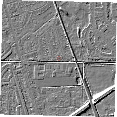 Shaded relief map of the ground around HU55TP, computed from Environment Agency LiDAR. The ground here sits at about 2 m above sea level and falls 9 m across the surrounding 800 m. Surface water reaching this point runs off ground lying to the west-south-west, 2.4 m higher.