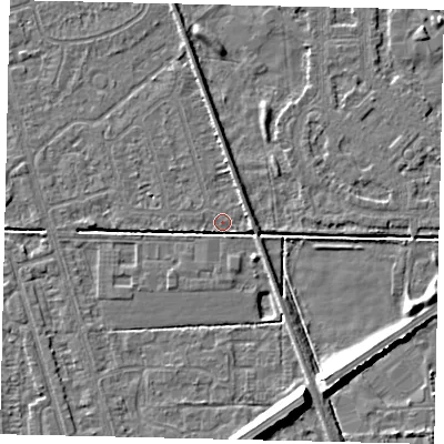 Shaded relief map of the ground around HU55TR, computed from Environment Agency LiDAR. The ground here sits at about 2 m above sea level and falls 9 m across the surrounding 800 m. Surface water reaching this point runs off ground lying to the north-north-east, 2.6 m higher.