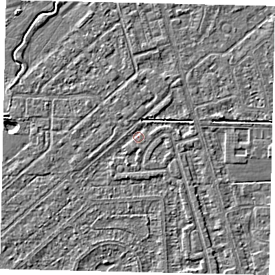 Shaded relief map of the ground around HU55TW, computed from Environment Agency LiDAR. The ground here sits at about 2 m above sea level and falls 3 m across the surrounding 800 m. Surface water reaching this point runs off ground lying to the south-south-west, 2.1 m higher.