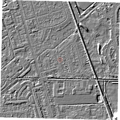 Shaded relief map of the ground around HU55TY, computed from Environment Agency LiDAR. The ground here sits at about 2 m above sea level and falls 8 m across the surrounding 800 m. The ground contributing surface water to this point lies to the south-east.