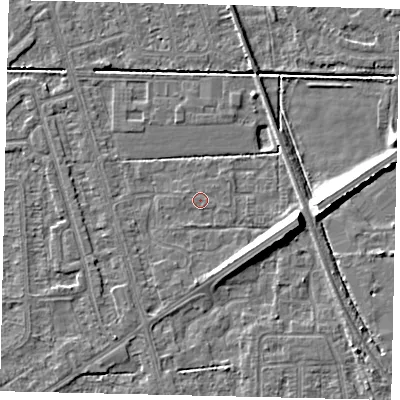 Shaded relief map of the ground around HU55UG, computed from Environment Agency LiDAR. The ground here sits at about 2 m above sea level and falls 9 m across the surrounding 800 m. Surface water reaching this point runs off ground lying to the east, 7.3 m higher.