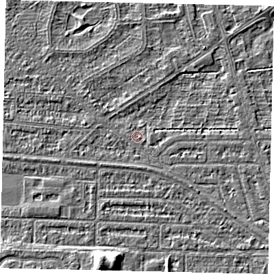 Shaded relief map of the ground around HU55UN, computed from Environment Agency LiDAR. The ground here sits at about 2 m above sea level and falls 6 m across the surrounding 800 m. Surface water reaching this point runs off ground lying to the south-east, 2.0 m higher.