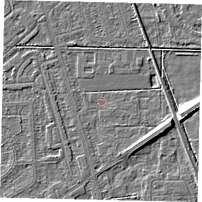 Shaded relief map of the ground around HU55UQ, computed from Environment Agency LiDAR. The ground here sits at about 2 m above sea level and falls 9 m across the surrounding 800 m. Surface water reaching this point runs off ground lying to the east-south-east, 8.0 m higher.