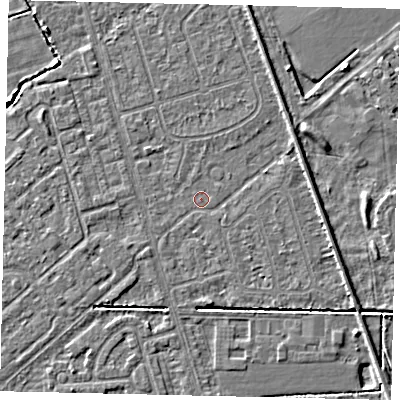 Shaded relief map of the ground around HU55WZ, computed from Environment Agency LiDAR. The ground here sits at about 2 m above sea level and falls 4 m across the surrounding 800 m. Surface water reaching this point runs off ground lying to the east-south-east, 1.7 m higher.