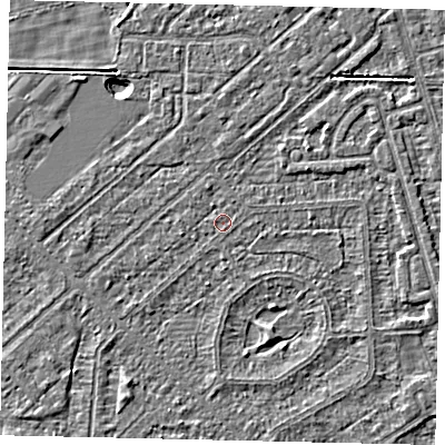 Shaded relief map of the ground around HU55XB, computed from Environment Agency LiDAR. The ground here sits at about 2 m above sea level and falls 2 m across the surrounding 800 m. Surface water reaching this point runs off ground lying to the south-south-east, 1.3 m higher.
