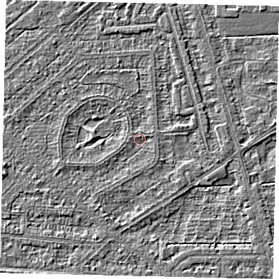 Shaded relief map of the ground around HU55XL, computed from Environment Agency LiDAR. The ground here sits at about 2 m above sea level and falls 2 m across the surrounding 800 m. Surface water reaching this point runs off ground lying to the south-west, 0.8 m higher.