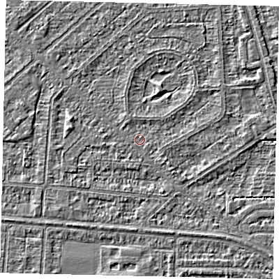 Shaded relief map of the ground around HU55XR, computed from Environment Agency LiDAR. The ground here sits at about 2 m above sea level and falls 2 m across the surrounding 800 m. Surface water reaching this point runs off ground lying to the south-east, 0.8 m higher.