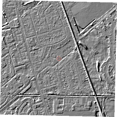 Shaded relief map of the ground around HU55XT, computed from Environment Agency LiDAR. The ground here sits at about 2 m above sea level and falls 4 m across the surrounding 800 m. Surface water reaching this point runs off ground lying to the east-south-east, 1.7 m higher.