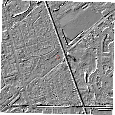 Shaded relief map of the ground around HU55XU, computed from Environment Agency LiDAR. The ground here sits at about 2 m above sea level and falls 4 m across the surrounding 800 m. Surface water reaching this point runs off ground lying to the south-south-east, 1.7 m higher.