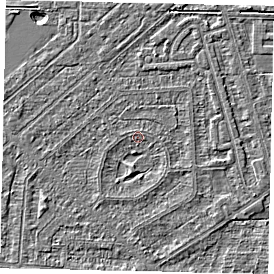 Shaded relief map of the ground around HU55XW, computed from Environment Agency LiDAR. The ground here sits at about 2 m above sea level and falls 2 m across the surrounding 800 m. Surface water reaching this point runs off ground lying to the south, 1.3 m higher.
