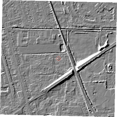 Shaded relief map of the ground around HU55XY, computed from Environment Agency LiDAR. The ground here sits at about 2 m above sea level and falls 9 m across the surrounding 800 m. Surface water reaching this point runs off ground lying to the south-east, 7.6 m higher.