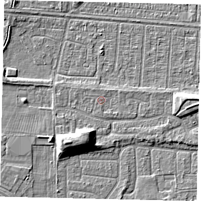 Shaded relief map of the ground around HU55YA, computed from Environment Agency LiDAR. The ground here sits at about 3 m above sea level and falls 9 m across the surrounding 800 m. Surface water reaching this point runs off ground lying to the north-north-west, 0.8 m higher.