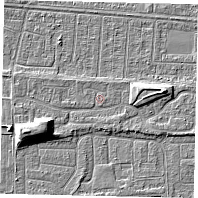 Shaded relief map of the ground around HU55YB, computed from Environment Agency LiDAR. The ground here sits at about 3 m above sea level and falls 9 m across the surrounding 800 m. Surface water reaching this point runs off ground lying to the west-south-west, 7.9 m higher.