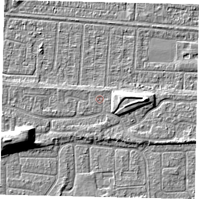 Shaded relief map of the ground around HU55YD, computed from Environment Agency LiDAR. The ground here sits at about 3 m above sea level and falls 9 m across the surrounding 800 m. Surface water reaching this point runs off ground lying to the west-south-west, 7.9 m higher.