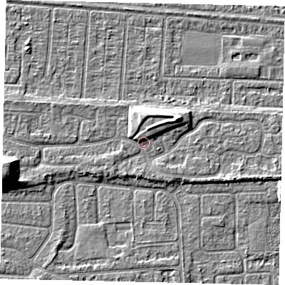 Shaded relief map of the ground around HU55YE, computed from Environment Agency LiDAR. The ground here sits at about 3 m above sea level and falls 9 m across the surrounding 800 m. Surface water reaching this point runs off ground lying to the north-east, 5.1 m higher.