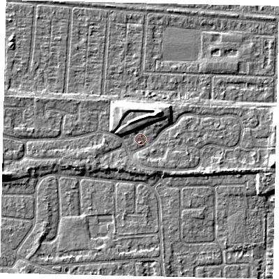 Shaded relief map of the ground around HU55YL, computed from Environment Agency LiDAR. The ground here sits at about 3 m above sea level and falls 6 m across the surrounding 800 m. Surface water reaching this point runs off ground lying to the north-east, 5.1 m higher.