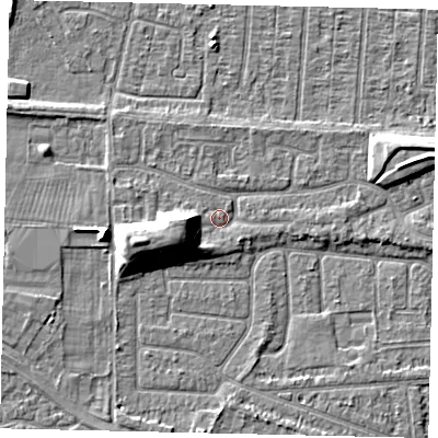 Shaded relief map of the ground around HU55YP, computed from Environment Agency LiDAR. The ground here sits at about 3 m above sea level and falls 9 m across the surrounding 800 m. Surface water reaching this point runs off ground lying to the west-south-west, 7.6 m higher.