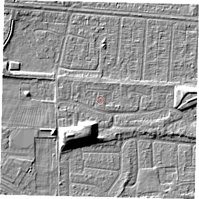 Shaded relief map of the ground around HU55YQ, computed from Environment Agency LiDAR. The ground here sits at about 3 m above sea level and falls 9 m across the surrounding 800 m. Surface water reaching this point runs off ground lying to the south-south-west, 7.4 m higher.