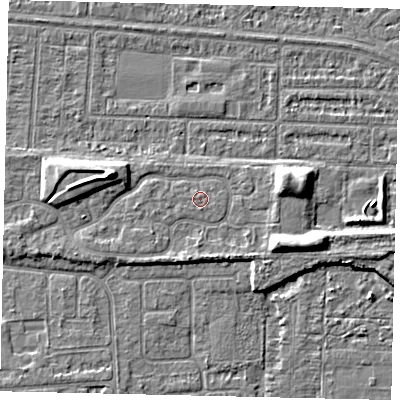 Shaded relief map of the ground around HU55YY, computed from Environment Agency LiDAR. The ground here sits at about 3 m above sea level and falls 6 m across the surrounding 800 m. Surface water reaching this point runs off ground lying to the south, 0.6 m higher.
