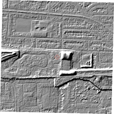Shaded relief map of the ground around HU55YZ, computed from Environment Agency LiDAR. The ground here sits at about 3 m above sea level and falls 6 m across the surrounding 800 m. Surface water reaching this point runs off ground lying to the east, 3.1 m higher.